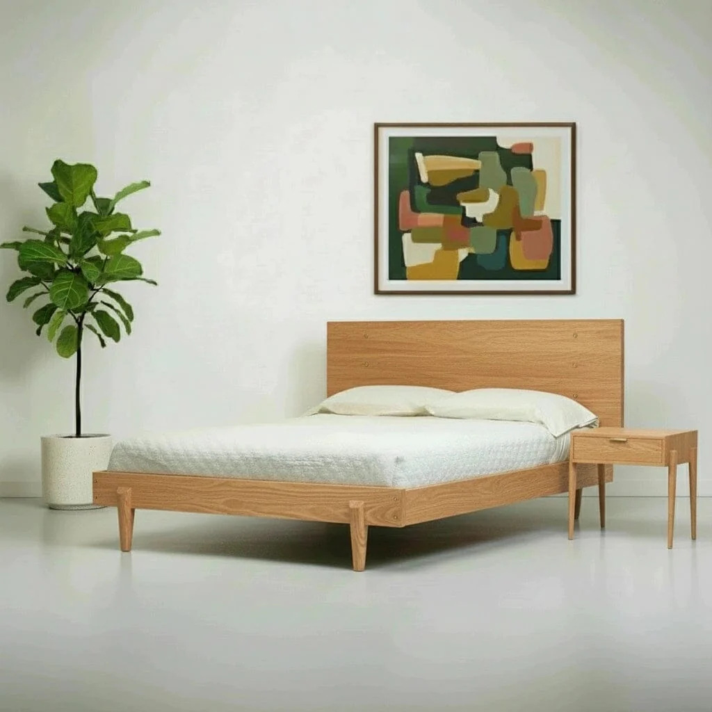 Apollo Platform Bed - Solid Wood Modern Bed Frame White Oak - Image 2
