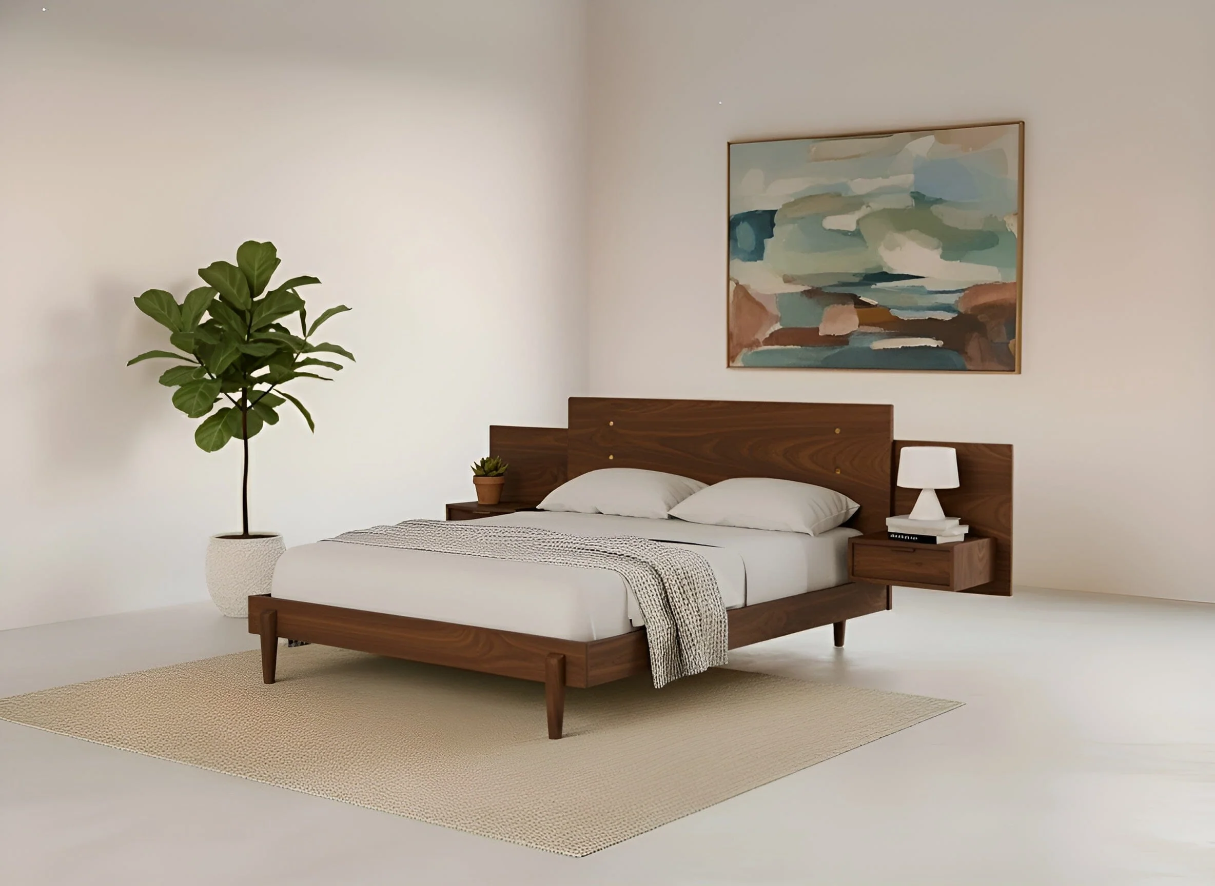 Apollo Platform Bed with Integrated Tables Walnut - Image 2