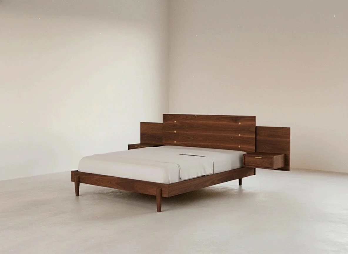 Apollo Platform Bed with Integrated Tables Walnut - Image 4