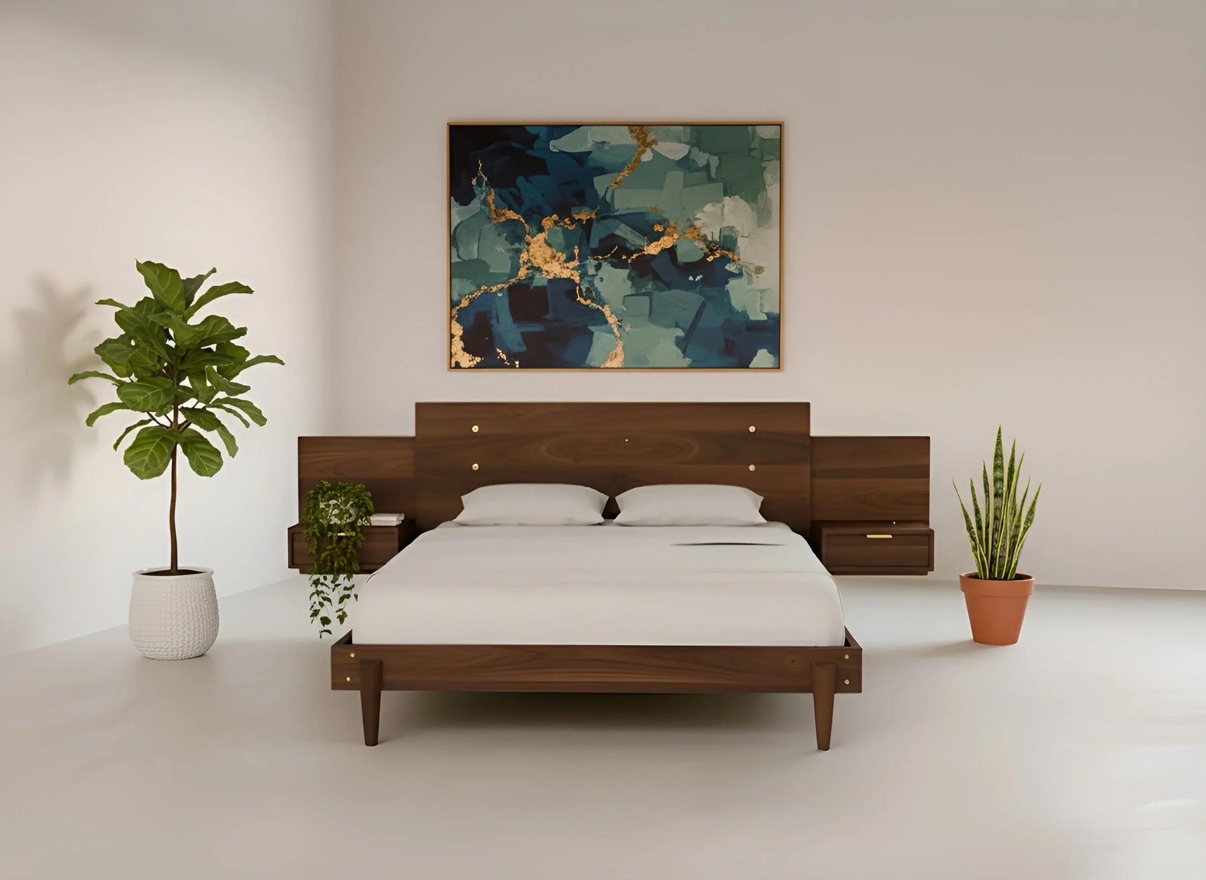 Apollo Platform Bed with Integrated Tables Walnut - Image 5