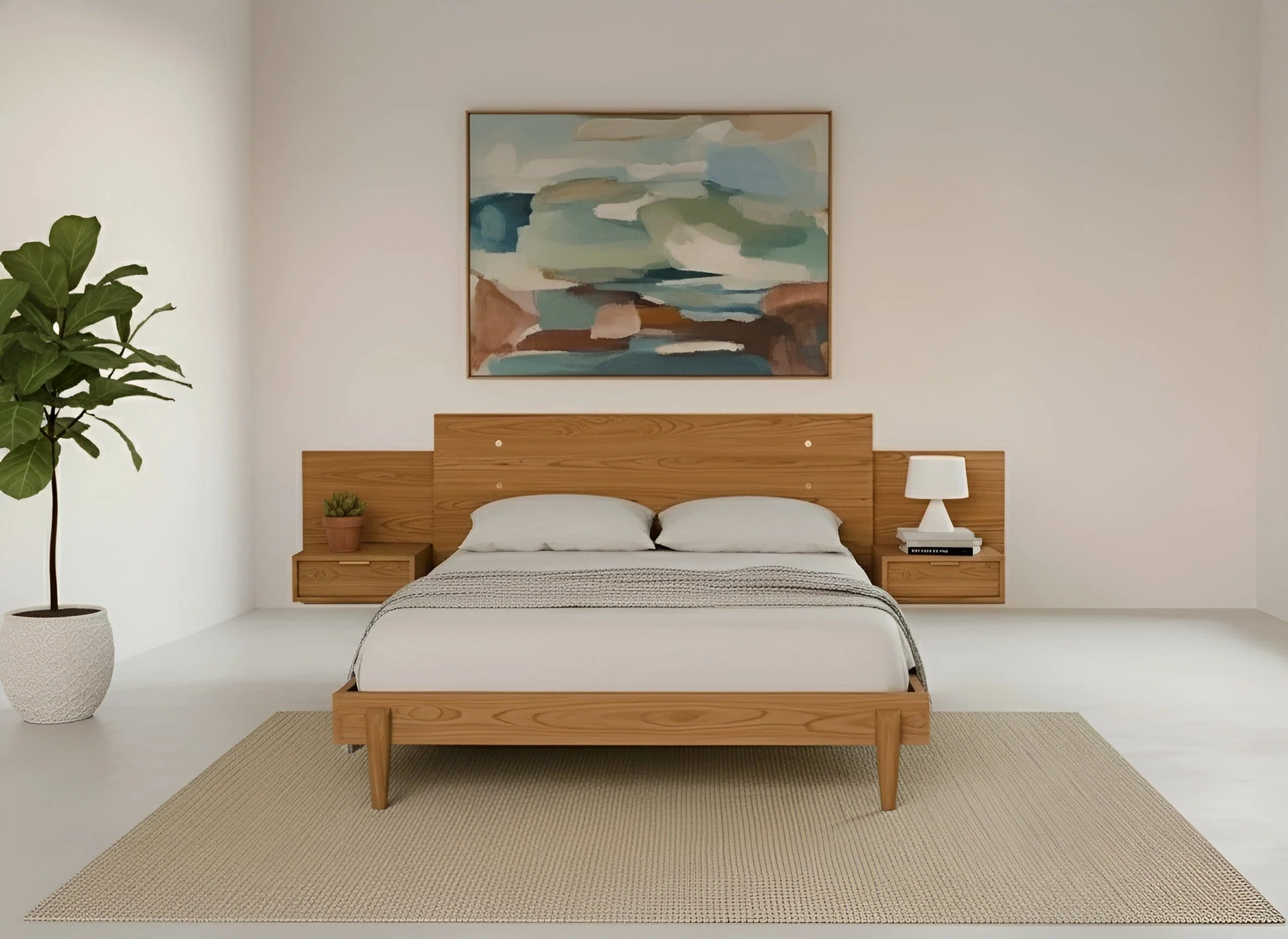 Apollo Platform Bed with Integrated Tables White Oak - Image 2