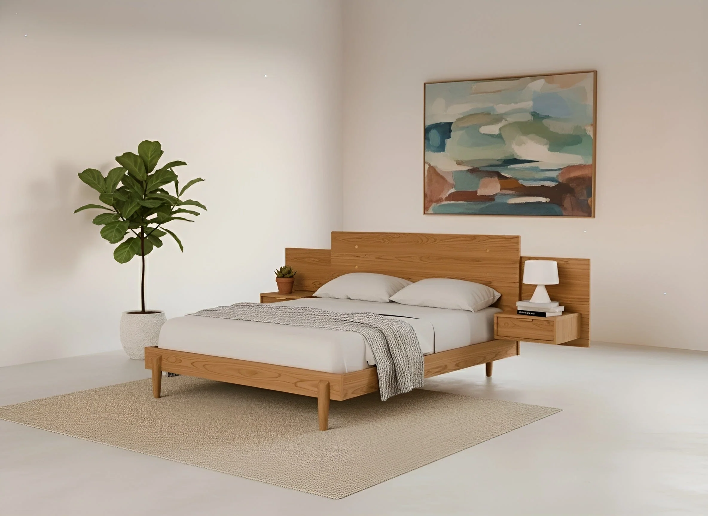 Apollo Platform Bed with Integrated Tables White Oak - Image 3
