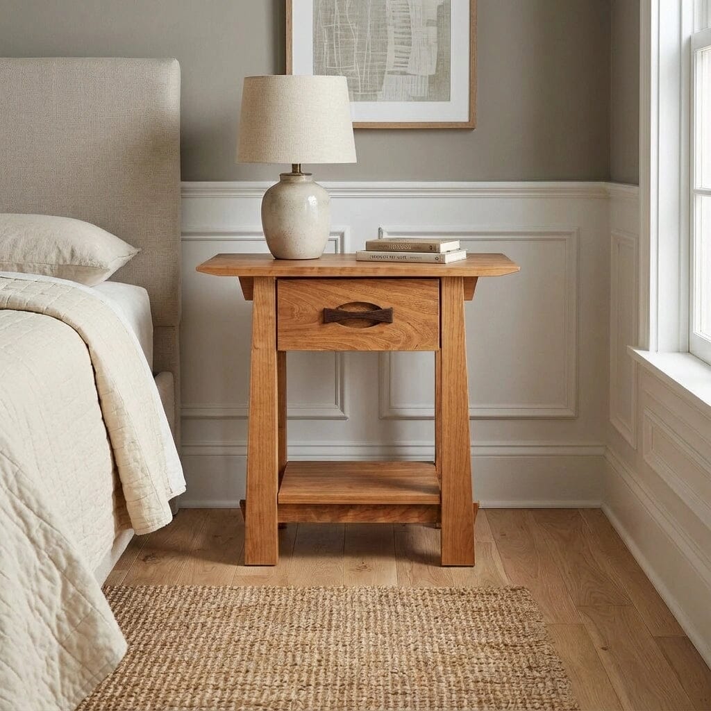 Enso Side Table With Drawer Solid Wood Handmade Organic- Cherry - Image 5