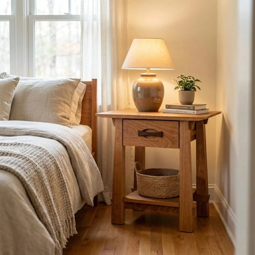 Enso Side Table With Drawer Solid Wood Handmade Organic- Cherry - Image 6