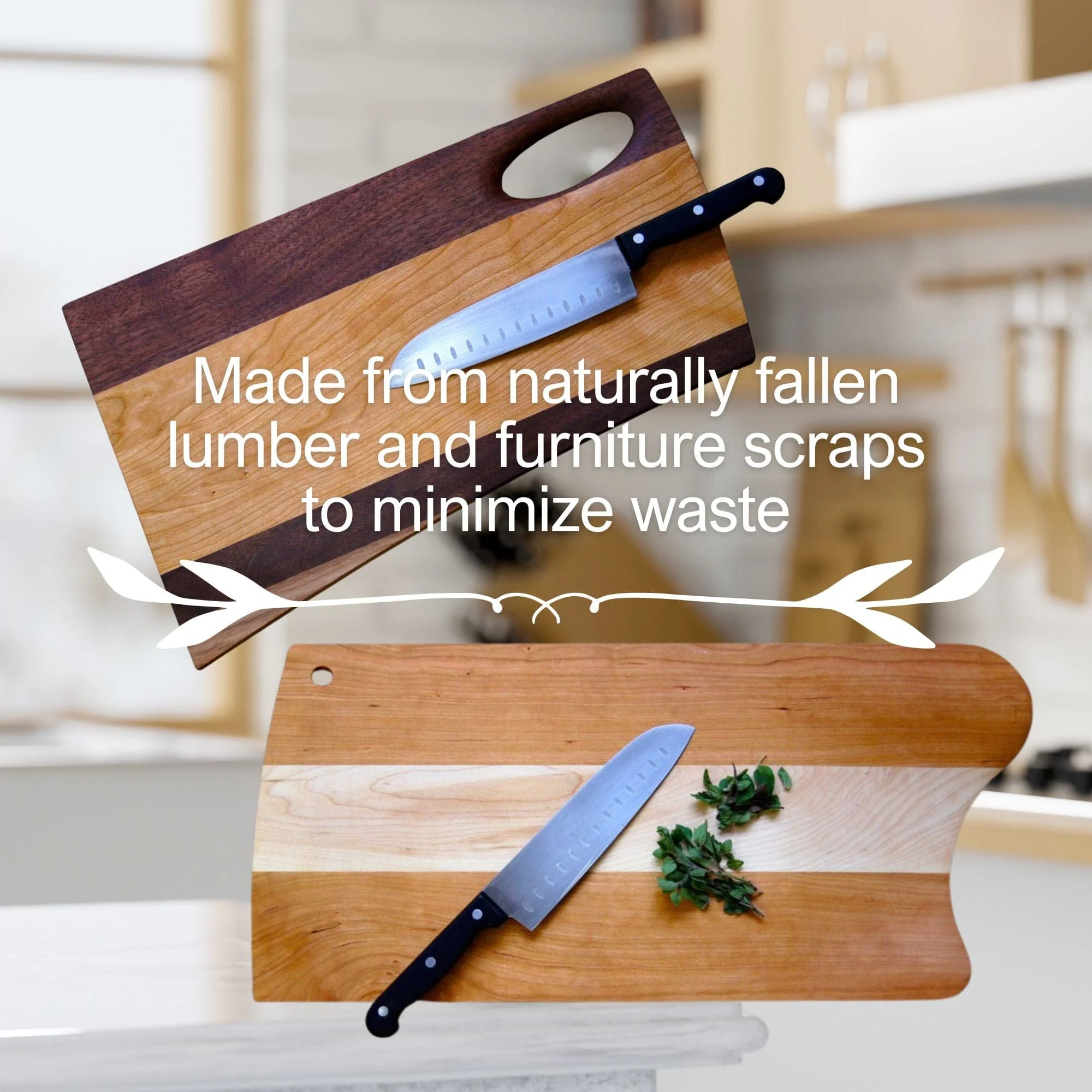Mixed Wood Cutting Board with Integrated Bowl Scoop - Image 4