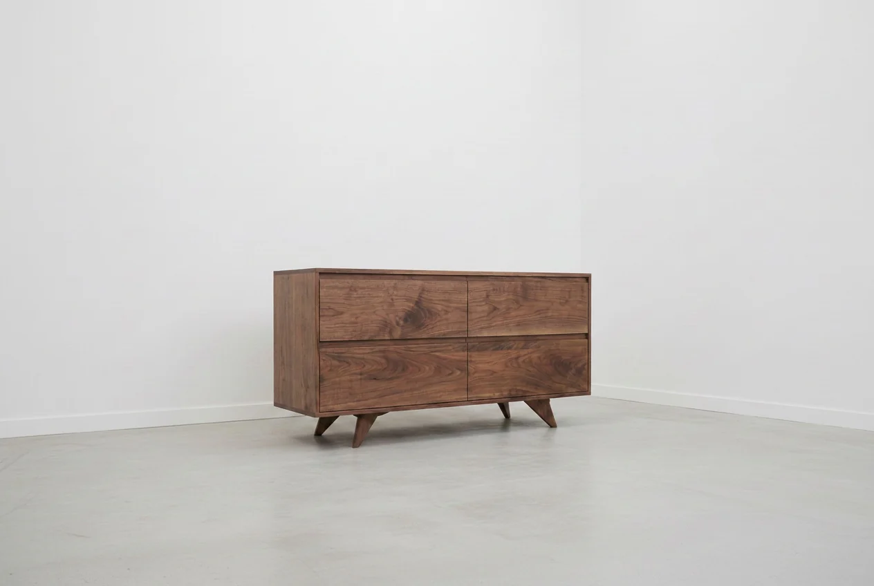 Modern Mid-Century Dresser in Walnut - Solid Wood 4 Drawer